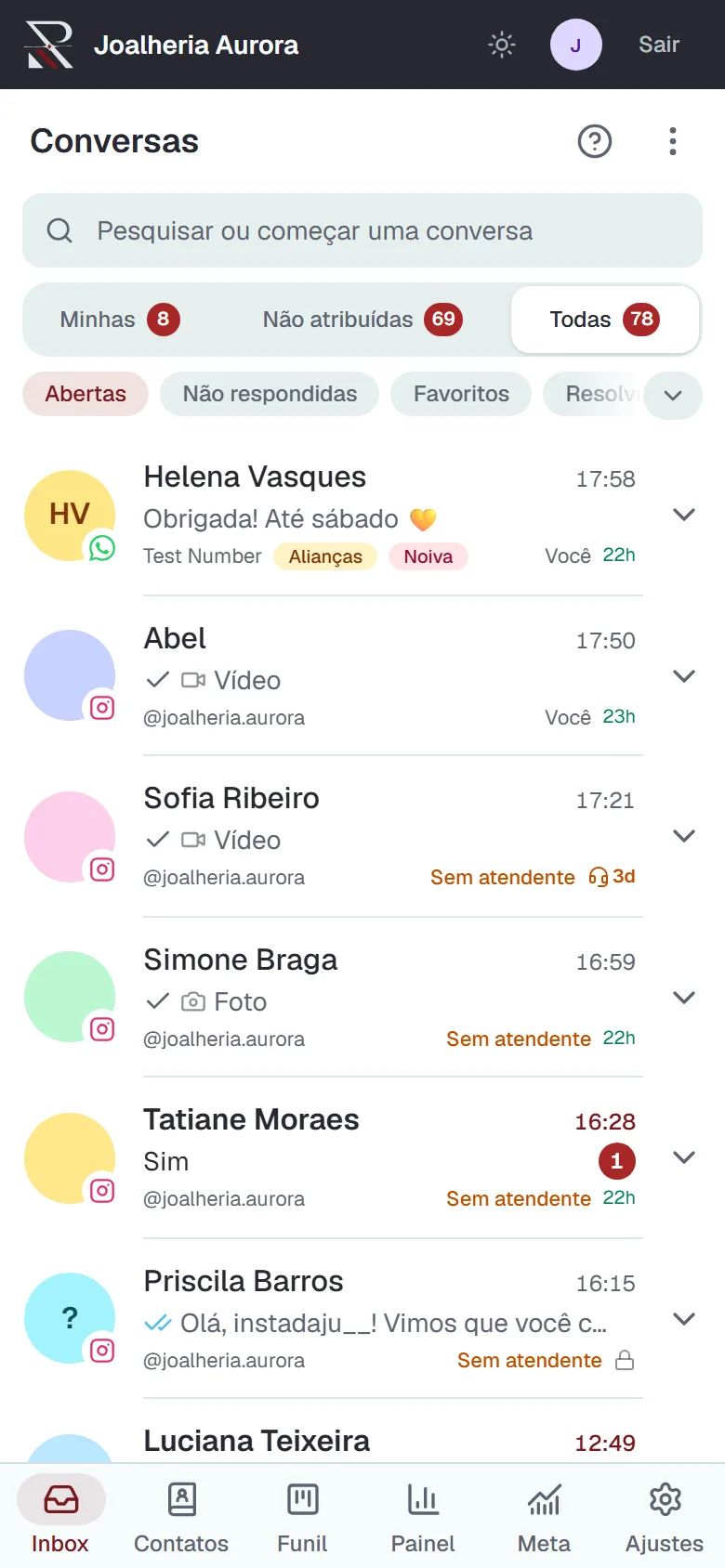 Fila de conversas do ROD no celular